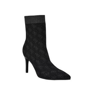 GUESS Richerynt Ankle Boots Black Logo Knit Stiletto Heel - Size 8.5